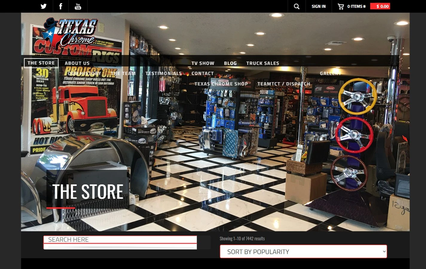 Texas Chrome Shop homepage — Internet Archive capture from January 22, 2021